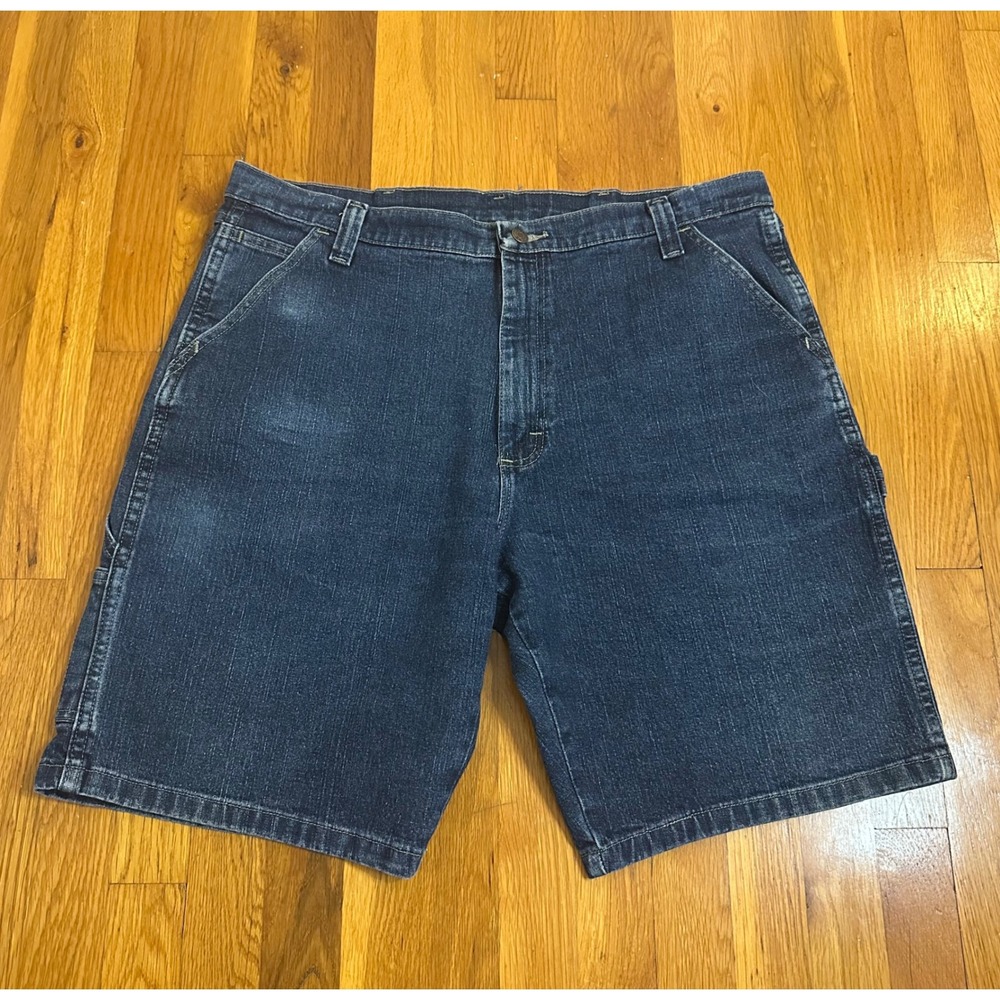 Wrangler Mens Carpenter Denim Shorts Dark Wash Stretch Blue Size 38 112315238